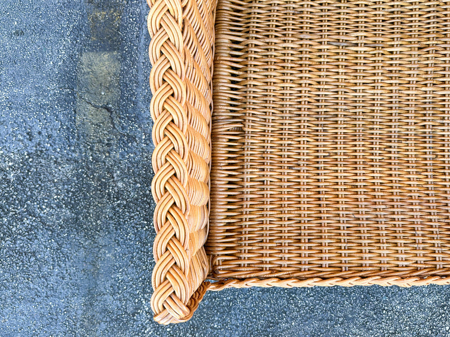 Pair of Newly Restored Oversized Braided Rattan Lounge Chairs