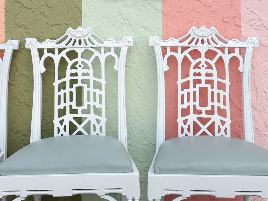 Set of Eight Fretwork Pagoda Dining Chairs