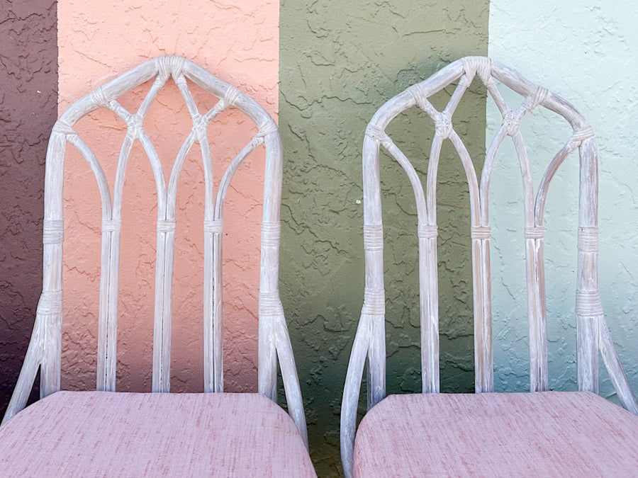 Set of Six McGuire Style Cathedral Dining Chairs