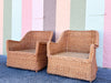 Pair of Newly Restored Oversized Braided Rattan Lounge Chairs
