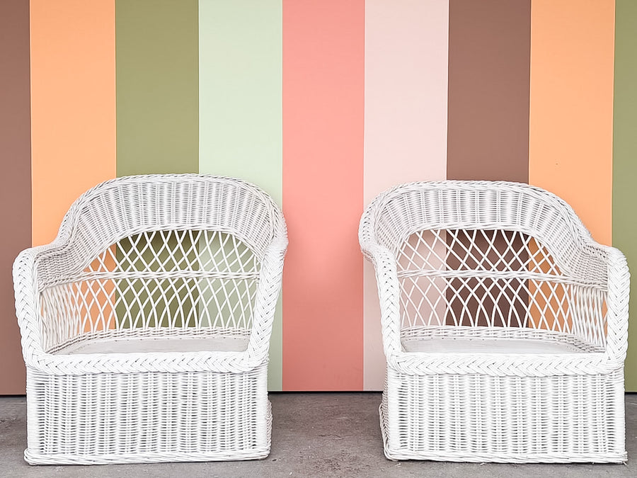 Pair of Braided Rattan Lounge Chairs