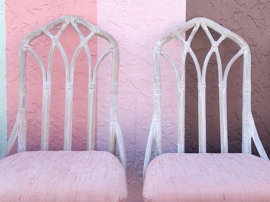 Set of Six McGuire Style Cathedral Dining Chairs