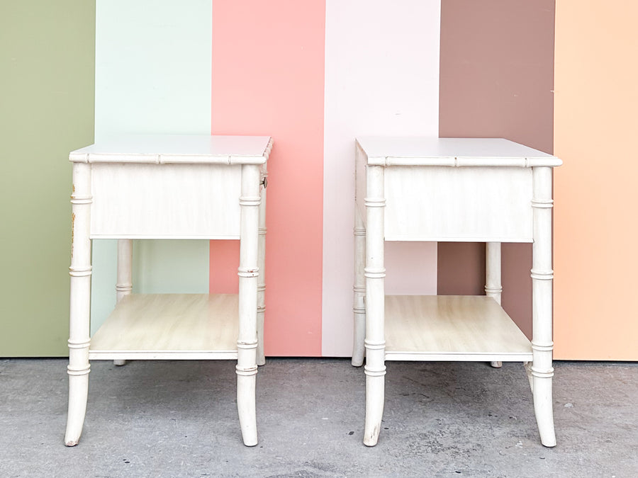 Pair of Thomasville Faux Bamboo Nightstands