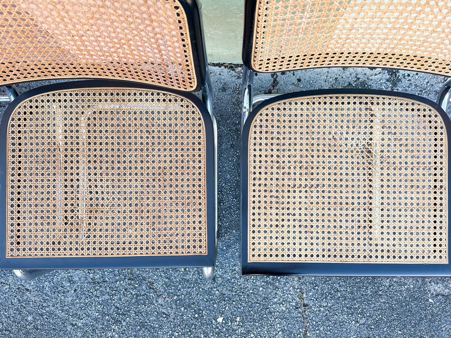 Set of Four Italian Cane Cantilever Chairs