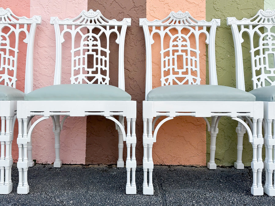 Set of Eight Fretwork Pagoda Dining Chairs