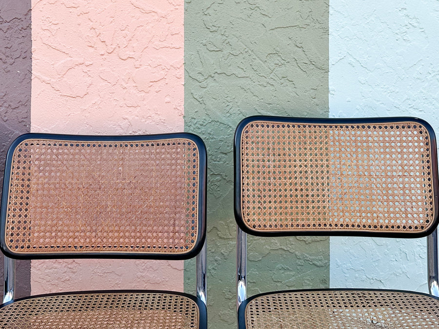 Set of Four Italian Cane Cantilever Chairs