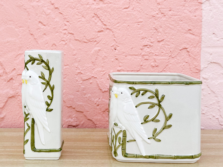 Set of Love Birds Vase and Cachepot