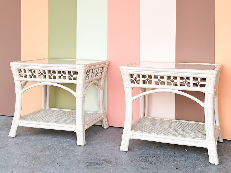 Pair of Coastal Rattan Side Tables