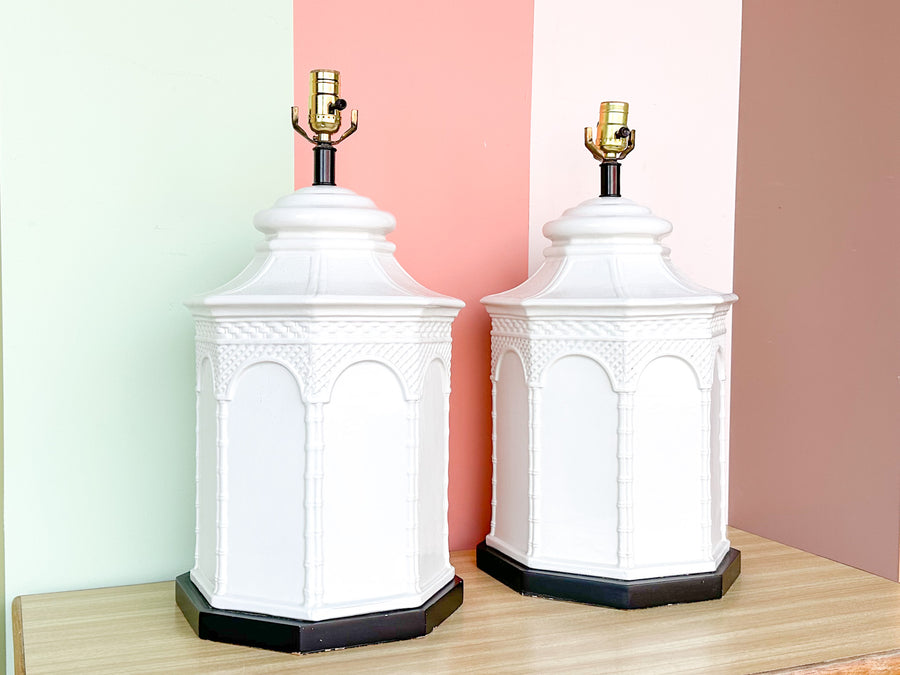 Pair of Ceramic Pagoda Lamps