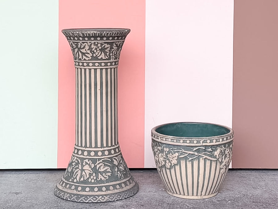 Pretty Teal Cachepot and Pedestal