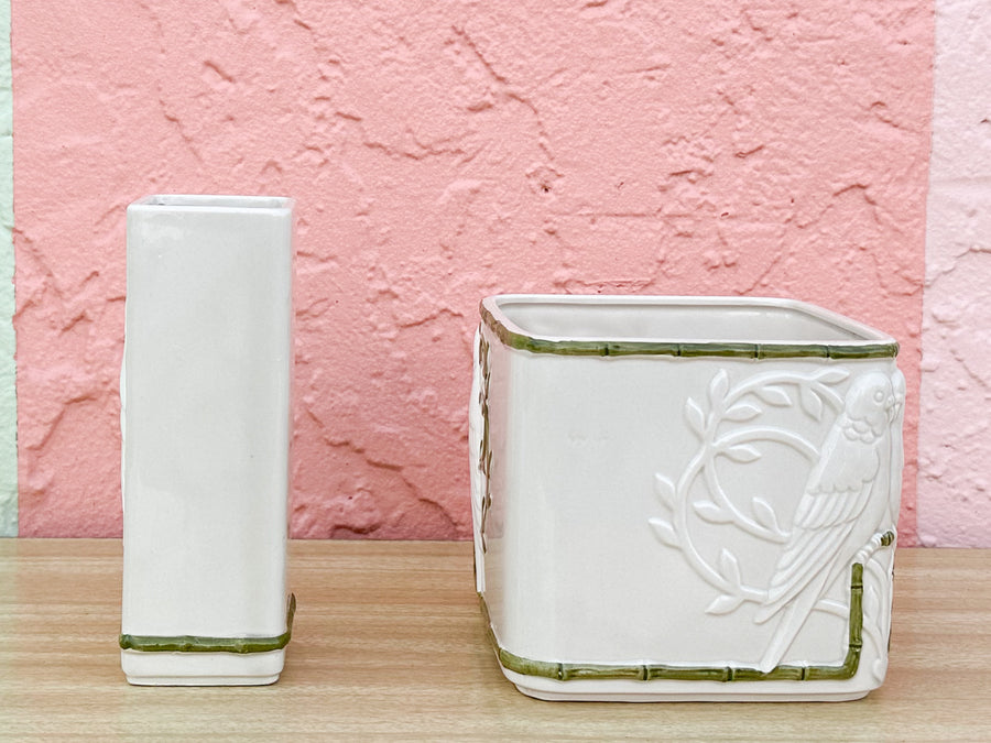 Set of Love Birds Vase and Cachepot