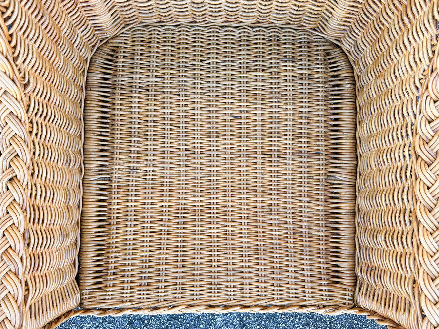 Pair of Newly Restored Oversized Braided Rattan Lounge Chairs