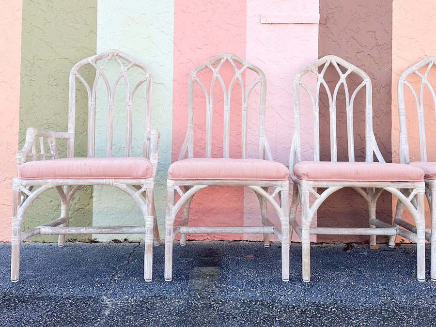 Set of Six McGuire Style Cathedral Dining Chairs