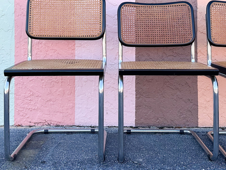 Set of Four Italian Cane Cantilever Chairs