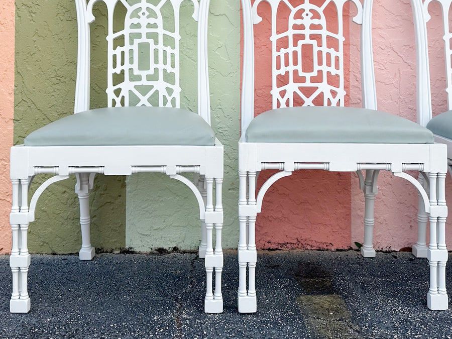 Set of Eight Fretwork Pagoda Dining Chairs