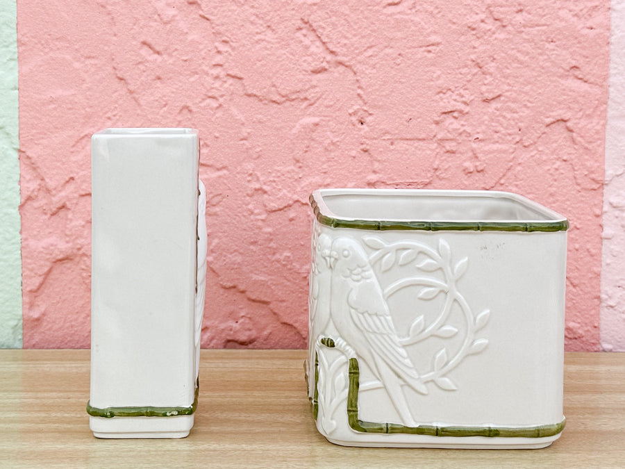Set of Love Birds Vase and Cachepot