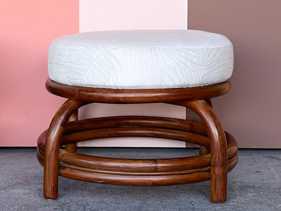 Pair of Cute Upholstered Rattan Ottomans