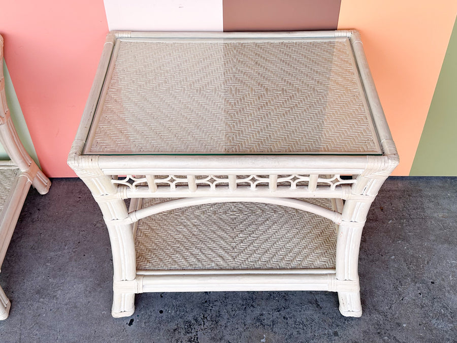 Pair of Coastal Rattan Side Tables