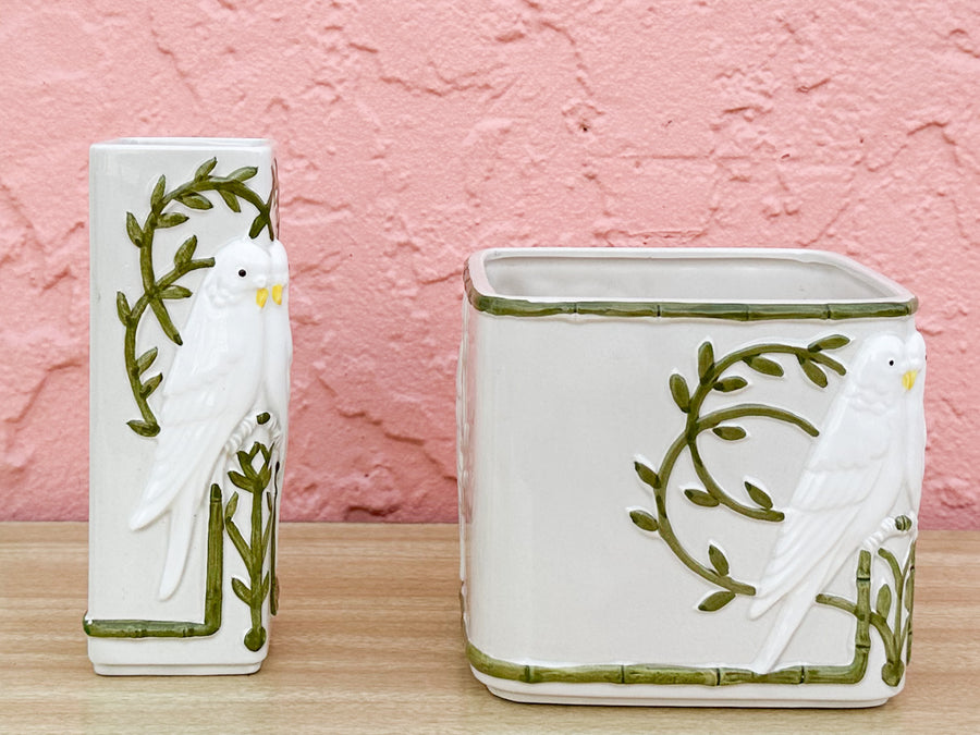Set of Love Birds Vase and Cachepot
