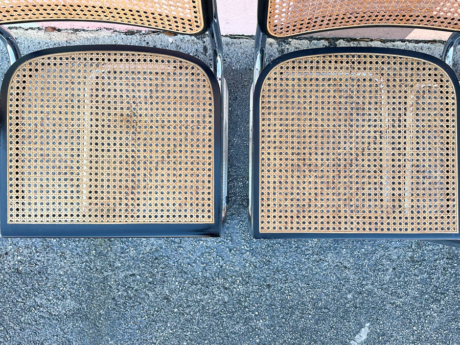 Set of Four Italian Cane Cantilever Chairs
