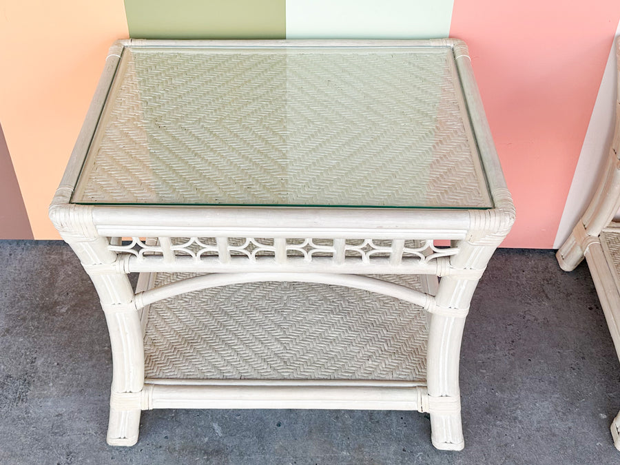 Pair of Coastal Rattan Side Tables