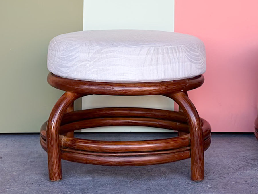 Pair of Cute Upholstered Rattan Ottomans