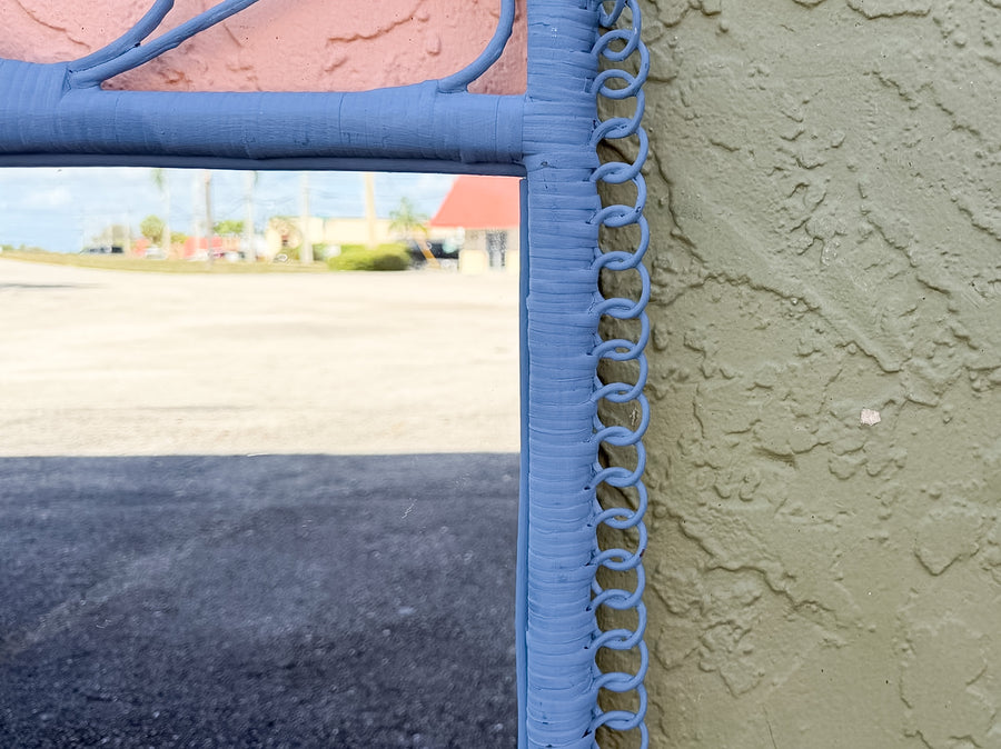 Painted Cornflower Blue Fiddlehead Rattan Mirror
