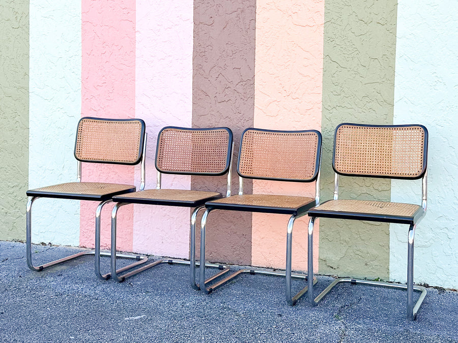 Set of Four Italian Cane Cantilever Chairs