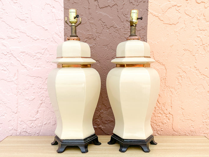 Pair of Gold Trimmed Ginger Jar Lamps