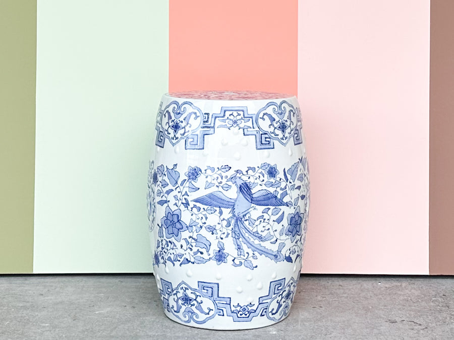 Kips Bay Show House Blue and White Dots Garden Seat