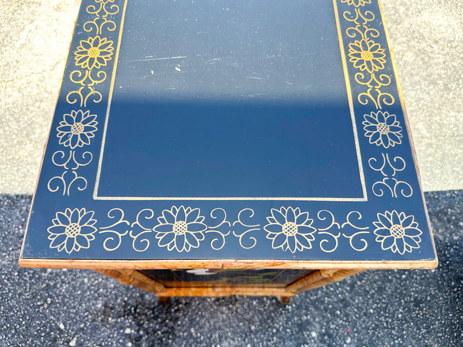 Hand Painted Tortoiseshell Rattan Credenza