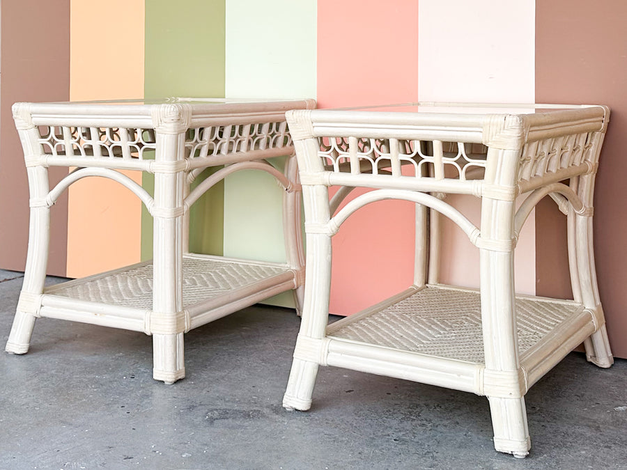 Pair of Coastal Rattan Side Tables