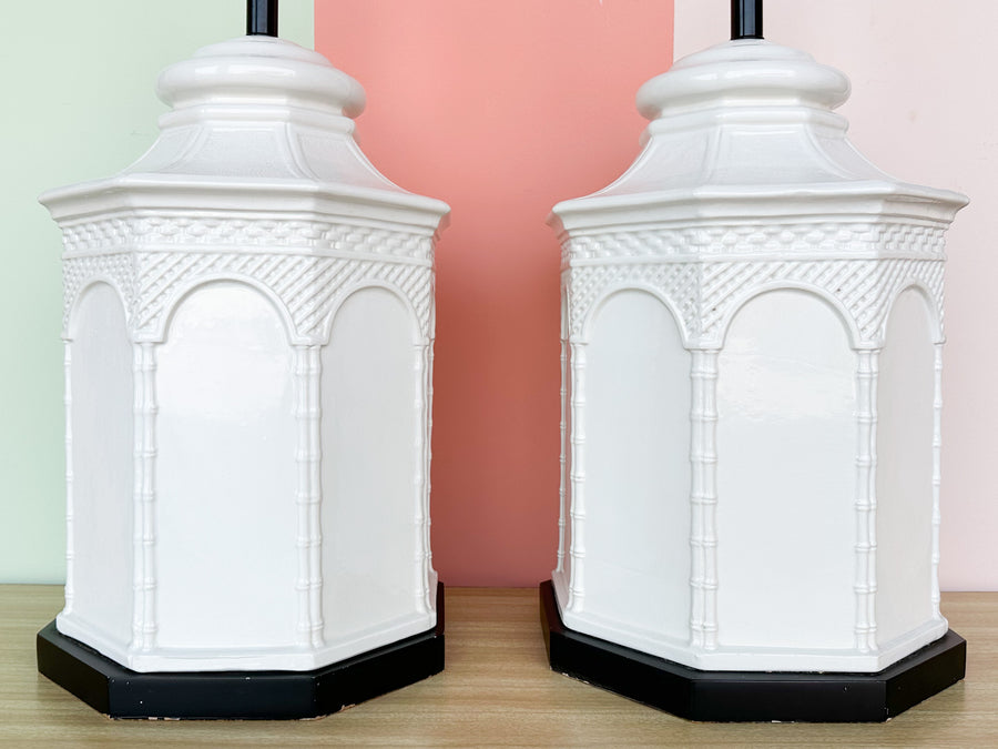 Pair of Ceramic Pagoda Lamps