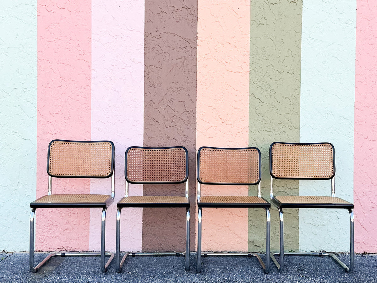 Set of Four Italian Cane Cantilever Chairs