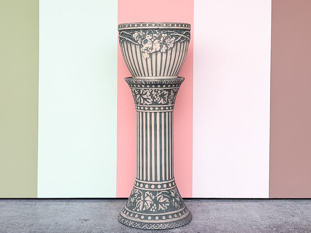 Pretty Teal Cachepot and Pedestal