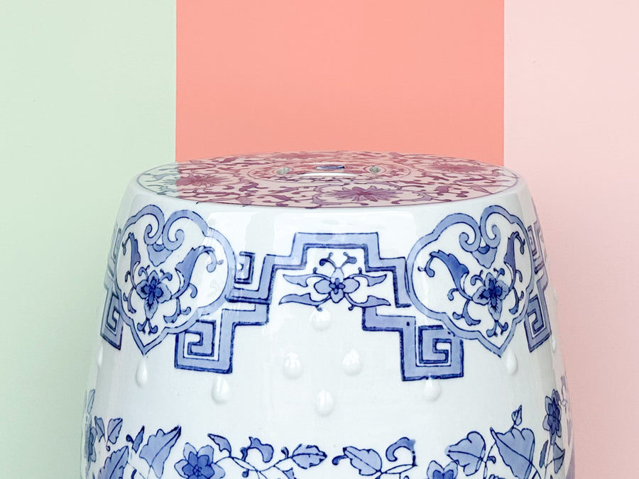 Kips Bay Show House Blue and White Dots Garden Seat