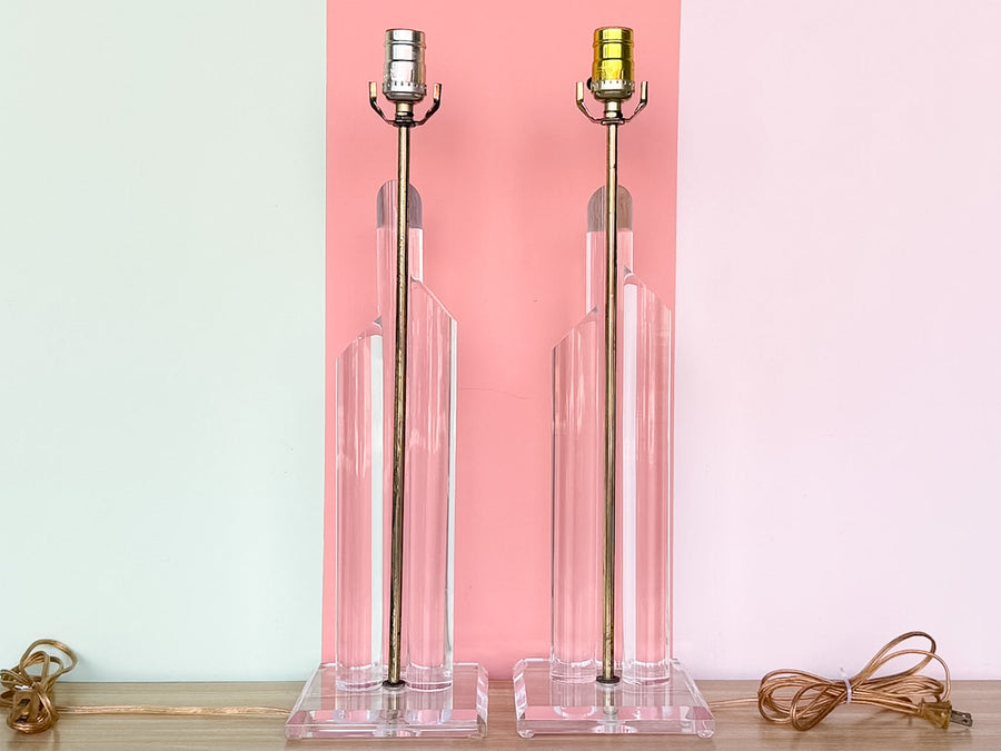 Pair of MCM Lucite Lamps
