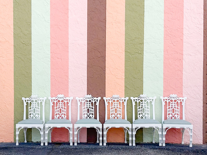 Set of Six Fretwork Pagoda Dining Chairs