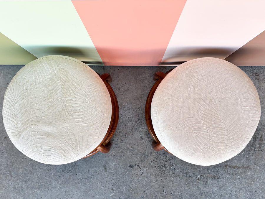 Pair of Cute Upholstered Rattan Ottomans