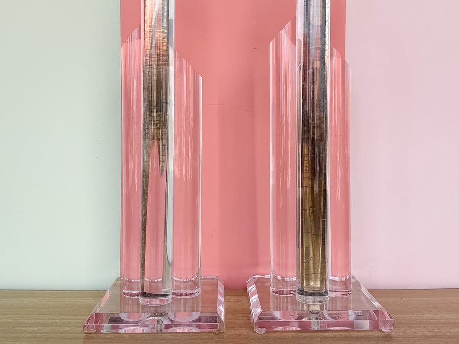 Pair of MCM Lucite Lamps