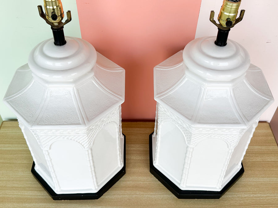 Pair of Ceramic Pagoda Lamps