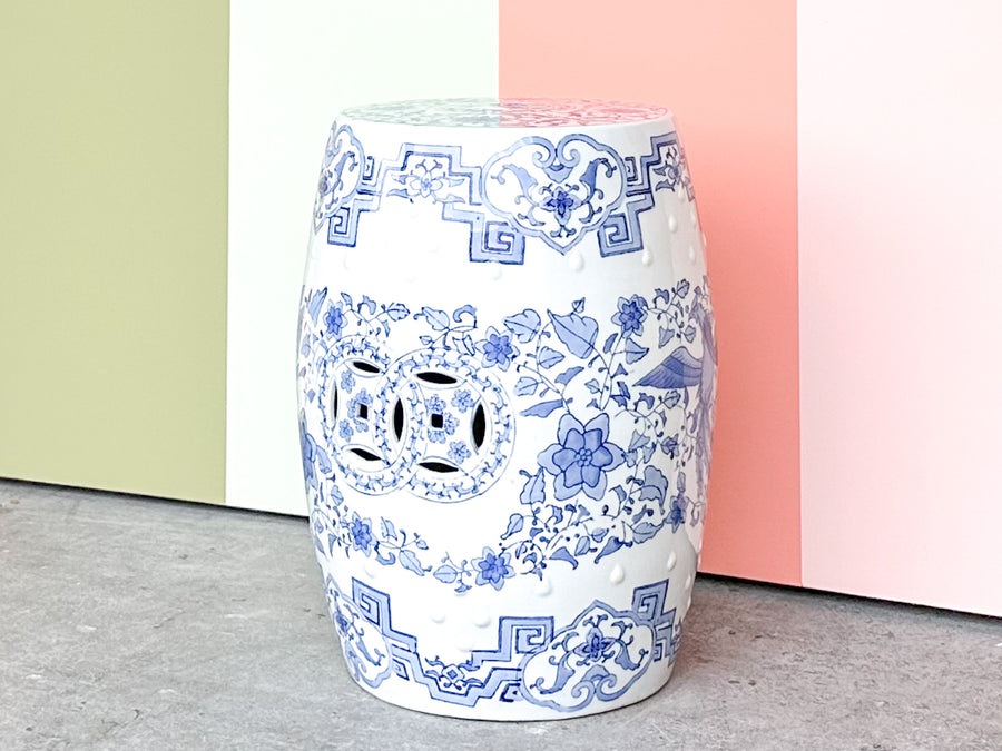 Kips Bay Show House Blue and White Dots Garden Seat