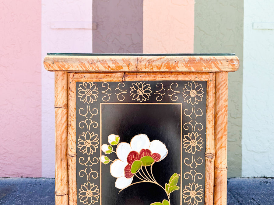 Hand Painted Tortoiseshell Rattan Credenza