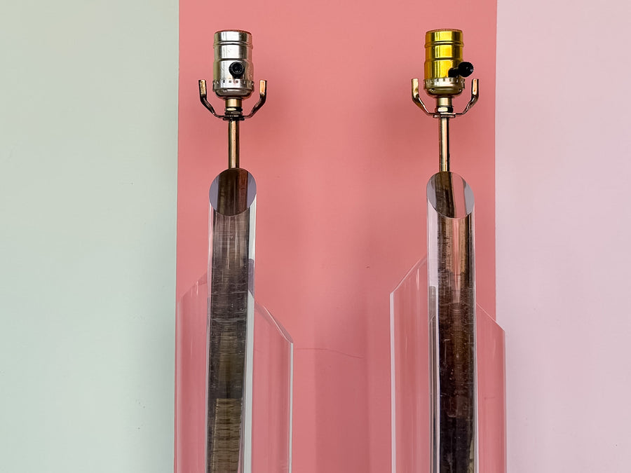 Pair of MCM Lucite Lamps
