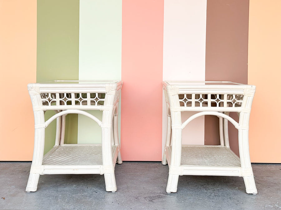 Pair of Coastal Rattan Side Tables
