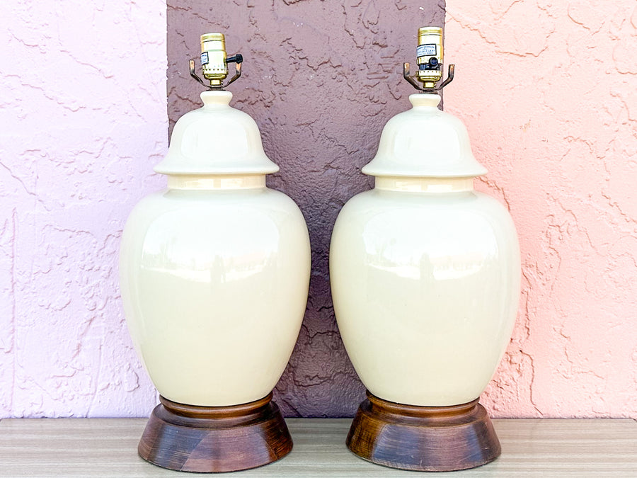 Pair of Butter Yellow Ceramic Lamps