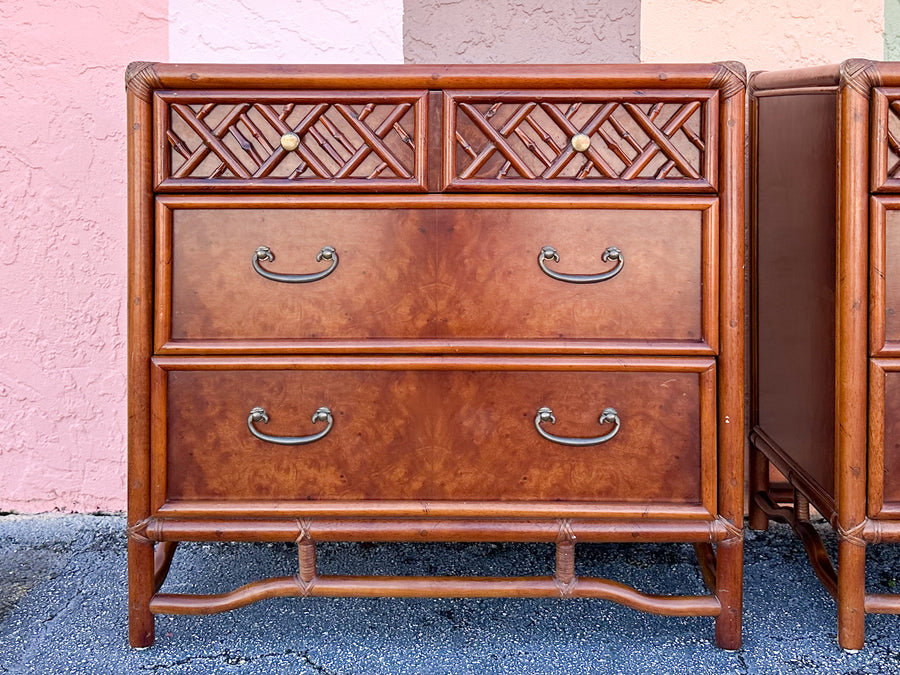 Pair of Brown Jordan Oversized Rattan Nightstands