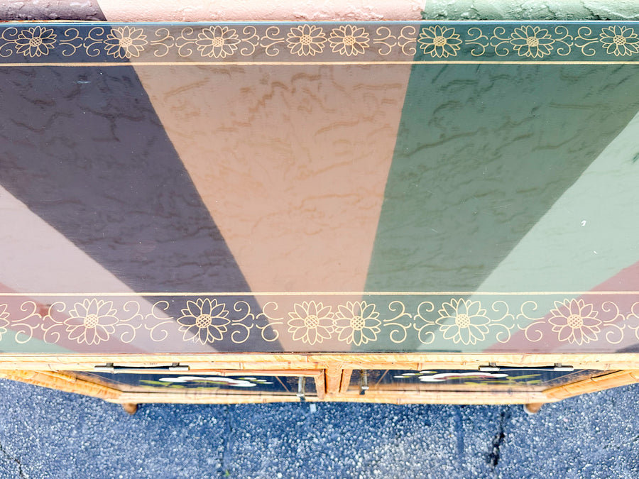Hand Painted Tortoiseshell Rattan Credenza