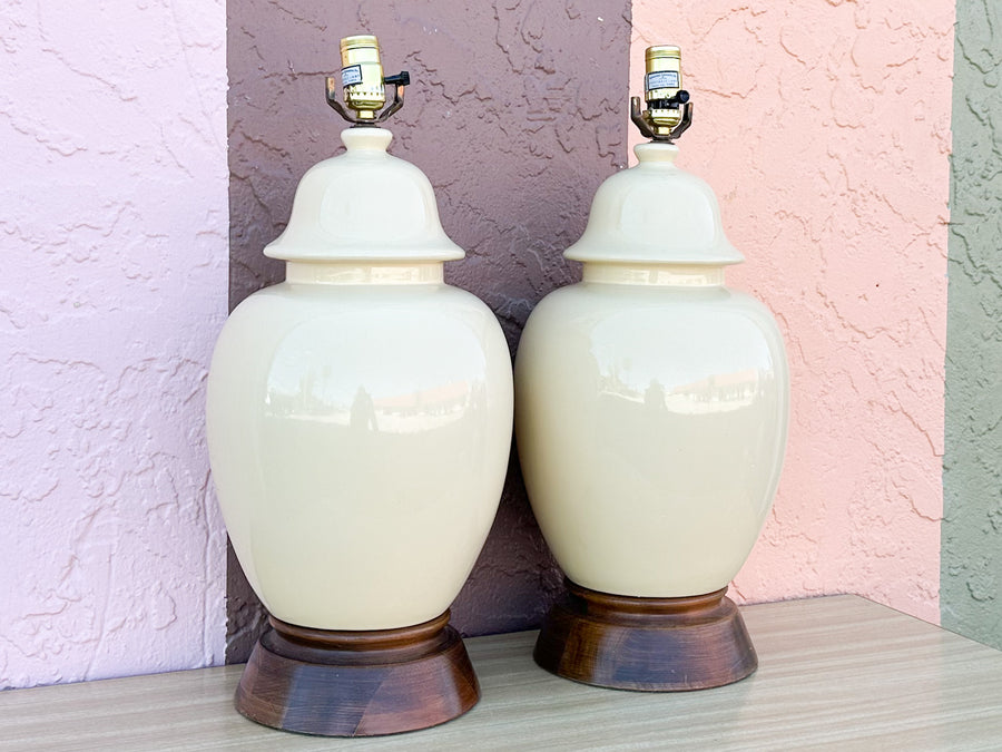 Pair of Butter Yellow Ceramic Lamps