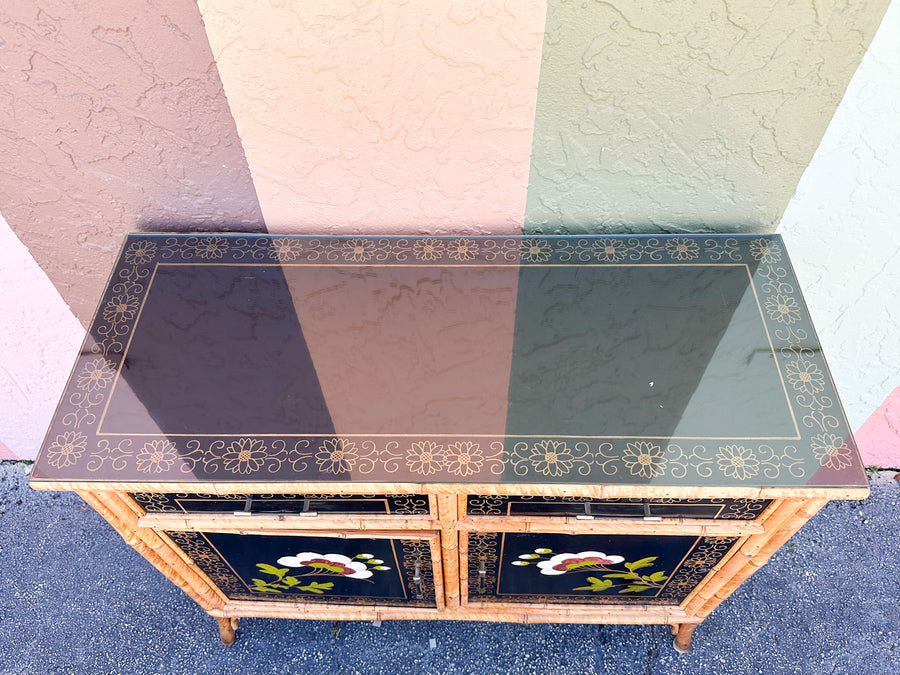 Hand Painted Tortoiseshell Rattan Credenza